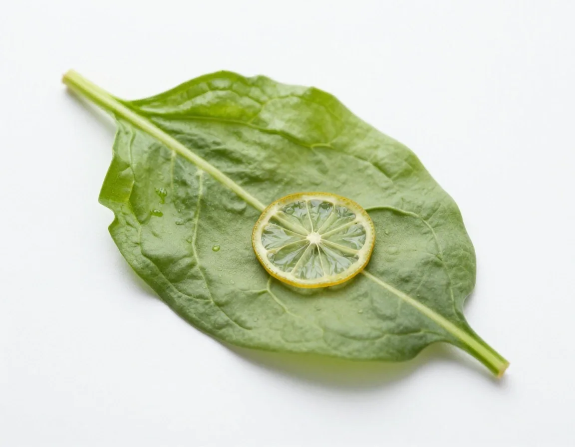 Spinach leaf and citrus cross-section as assay samples on white