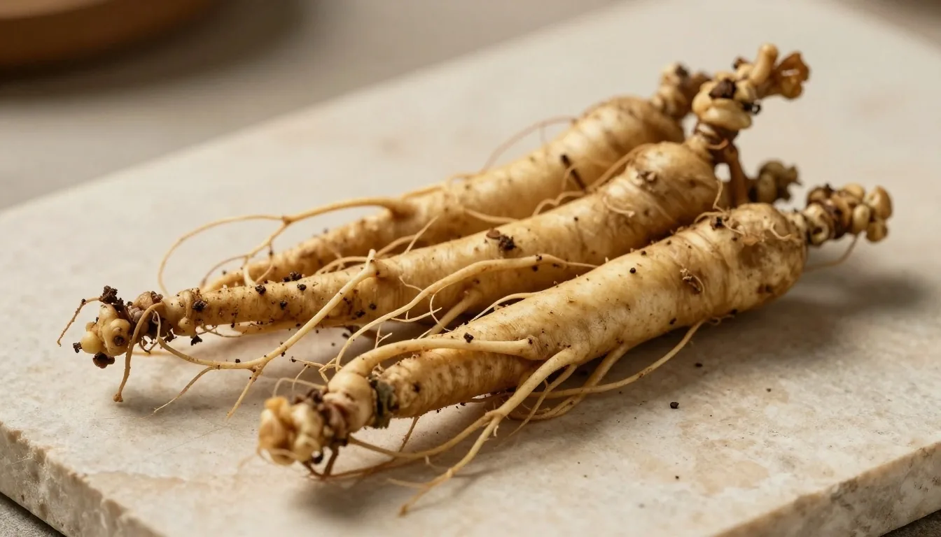 Botanical specimen leaves and roots on a white surface under soft assay light